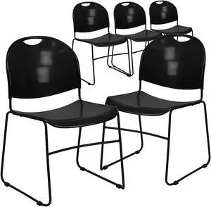 5 Pk. HERCULES Series 880 lb. Capacity Black Ultra Compact Stack Chair with Black Frame