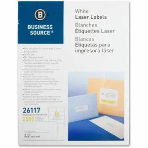 Business Source Mailing Labels Shipping Laser 2"x4" 2500/PK White 26117