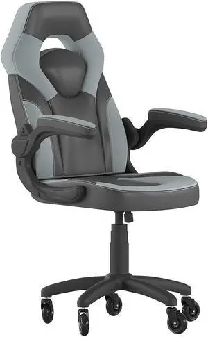 Flash Furniture X10 Ergonomic LeatherSoft Swivel Gaming Chair with Transparent Roller Wheels Gray/Black (CH00095GYRLB)