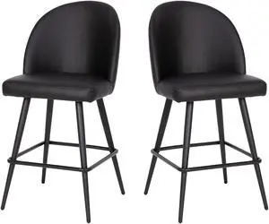 Lyla Set of 2 Commercial High Back Modern Armless 26" Counter Stools with Contoured Backrests, Steel Frames and Footrests, Black LeatherSoft-Set of 2