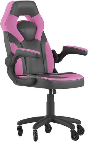 Flash Furniture X10 Ergonomic LeatherSoft Swivel Gaming Chair with Transparent Roller Wheels Pink/Black (CH00095PKRLB)