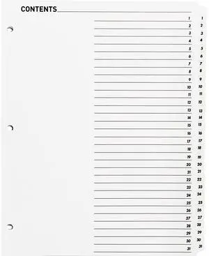 Business Source Table of Content Quick Index Dividers - Printed Tab(s) - Digit - 1-31 - 31 Tab(s)/Set - 8.5" Divider Wid
