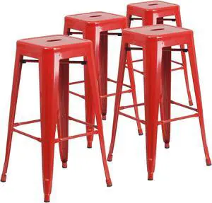 Flash Furniture Commercial Grade 30" High Backless Red Metal Indoor-Outdoor Barstool with Square Seat 4 Pack (4CH3132030RED)