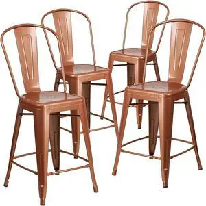 Flash Furniture Commercial Grade 24" High Copper Metal Indoor-Outdoor Counter Height Stool with Back 4 Pack (4ET353424POC)