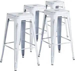 Flash Furniture Commercial Grade 30" High Backless Distressed White Metal Indoor-Outdoor Barstool 4 Pack (4ETBT350330WH)