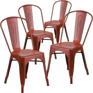 4 Pk. Distressed Kelly Red Metal Indoor Stackable Chair