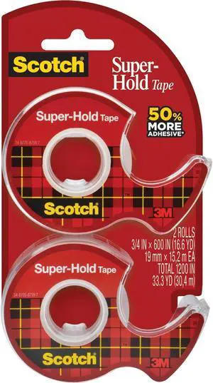 3M Tape w/Dispenser Extra Adhesive 3/4"x600" 2 Rolls/PK CL 198DM2