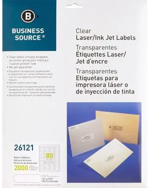 Business Source Laser Labels Return Address 1/2"x1-3/4" 2000/PK Clear 26121