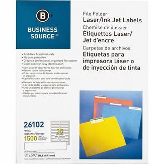 Business Source File Folder Labels Laser/Inkjet 2/3"x3-7/16" 1500/PK White 26102