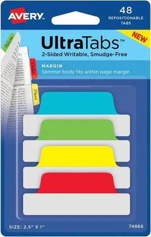 Avery Tabs Repositionable 2-Sided 2-1/2"x1" 48/PK AST 74866