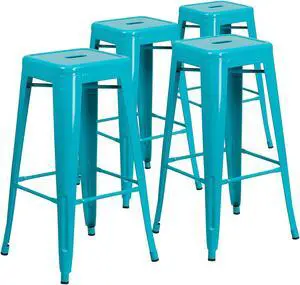 Flash Furniture Commercial Grade 30" High Backless Crystal Teal-Blue Indoor-Outdoor Barstool 4 Pack (4ETBT350330CB)