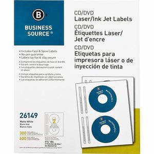 Business Source CD/DVD Labels Laser/inkjet 300/PK White 26149