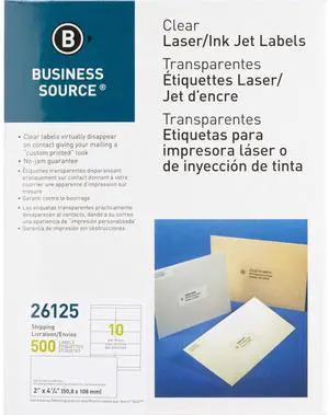 Business Source Shipping Labels Laser Permanent 2"x4-1/4" 500/PK Clear 26125