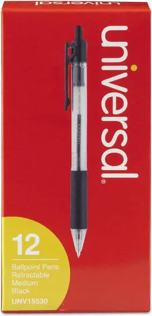 UNIVERSAL Economy Retractable Ballpoint Pen Black Ink Clear 1mm Dozen 15530