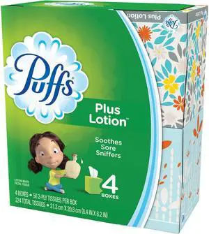 Puffs Plus Lotion Facial Tissue White 1-Ply 8 1/5" x 8 2/5" 56/Box 24/Carton