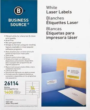 Business Source Mailing Labels Laser 1-1/3"x4" 1400/PK White 26114