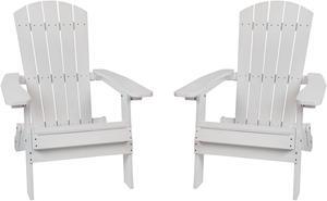 FLASH FURNITURE 2-JJ-C14505-WH-GG White All-Weather Folding Adirondack Chairs,
