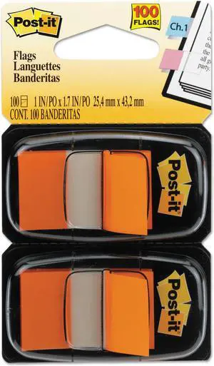 3M 680OE2 Standard Tape Flags in Dispenser  Orange  100 Flags per Dispenser
