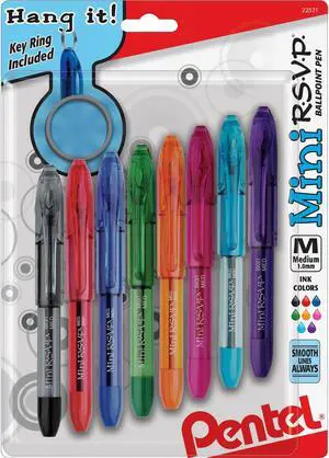 Pentel Mini Ballpoint Pen Medium Rubber Grip Nonrefillable 8/PK Ast BK91MNBP8M
