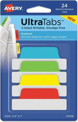 Avery Tab,3.5"w,Pstl,24/Pk,Ast 74769