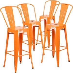 FLASH FURNITURE 4-CH-31320-30GB-OR-GG Orange Metal Indoor-Outdoor Barstool with
