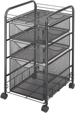Safco Onyx Mesh Mobile File With Two Supply Drawers 15-1/4w x 17d x 27h Black 5213BL