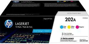 HP 202A Cyan/Magenta/Yellow Standard Yield Toner Cartridge 3/Pack (CF500AM) print up to 1300 pages