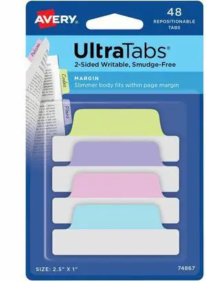 Avery Tabs Repositionable 2-Sided 2-1/2"x1" 48/PK AST Pastel 74867