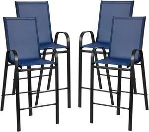 Flash Furniture 24" High Black Metal Indoor-Outdoor Counter Height Stool with Vertical Slat Back 2 Pack (2CH6120024BK)
