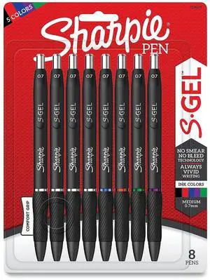 Sanford Sharpie S-Gel High-Performance Gel Pen Retractable Medium 0.7 mm Five Assorted Ink Colors Black Barrel 8/Pack 2126231