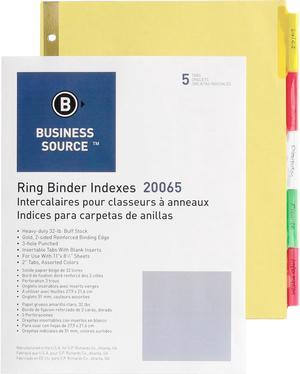 Business Source Insertable Tab Indexes 5 Tab 11"x8-1/2" Buff Paper/Multi 20065
