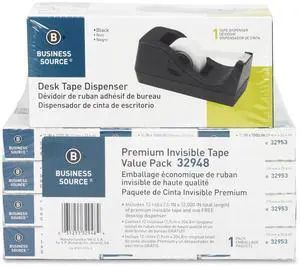 Business Source Tape Dispenser Value Pack 1"Core 3/4"x1000" 12/PK BLK 32948