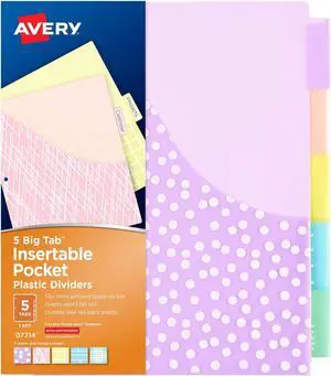 Avery AVE07714 8.5 x 11 in. Big Tab Pocket Divider, 5 Tabs - Multicolor