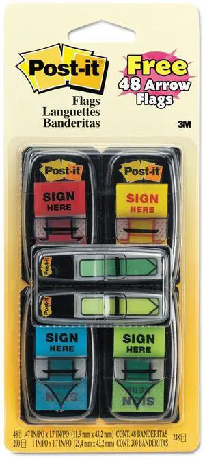 Post-it Arrow Message 1" Page Flags 200 "Sign Here" 48 Arrow Four Colors 248