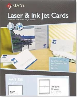 MACO Unruled Microperforated Laser/Ink Jet Index Cards 4 x 6 White 100/Box ML8575