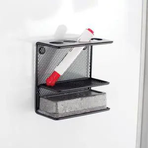 Safco 3611BL Onyx Steel Mesh Marker Holder with Shelf, Black