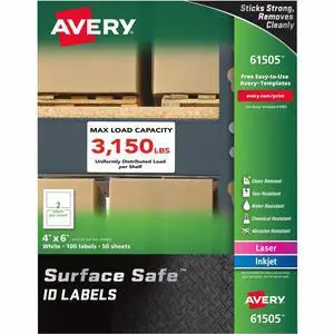 Avery Labels Removable Surface Safe 4"x6" 100/PK WE 61505