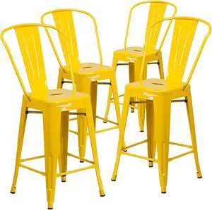 Flash Furniture 24" High Yellow Metal Indoor-Outdoor Counter Height Stool with Removable Back 4 Pack (4CH3132024GBYL)