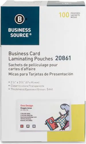 Business Source Laminating Pouch Bus Card 5Mil 2-1/4"x3-3/4" 100/BX CL 20861