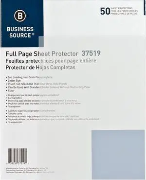 Business Source Sheet Protector Top Loading 8-1/2"x11" 50/BX Clear 37519 Business Source Sheet Protector Top Loading 8-1/2"x11" 50/BX Clear 37519