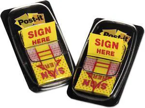 3M 680SH2 Message Flags    Sign Here    Yellow  Two 50-Flag Dispensers per Pack