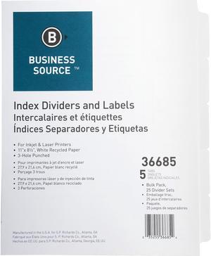 Business Source Index Dividers 3HP 5-Tab 25 ST/PK 11"x8-1/2" White 36685