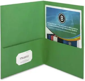 Business Source 2-Pocket Folders 125 Sht Cap Letter 12"x9" 25/BX GREEN 78493