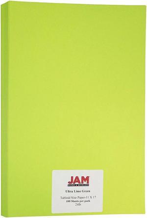 JAM Paper Ledger Matte 24lb Paper 11 x 17 Tabloid Ultra Lime Green 16728460