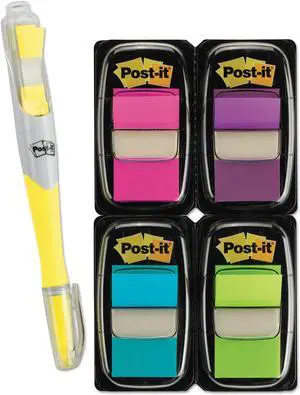 Post-it Page Flag Value Pack Assorted Colors 200 Flags & Highlighter w/50 Flags