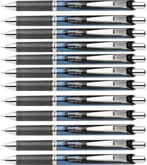 Pentel Gel Pen Retractable Metal Tip .7mm 12/BX Black Barrel/Ink BLN77ADZ