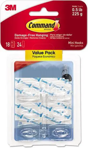 Command Clear Hooks & Strips Plastic Mini 18 Hooks & 24 Strips/Pack 17006CLRVP