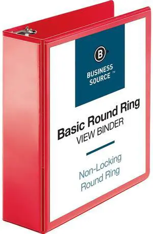 Business Source View Binder Round Ring 3" Red 09969