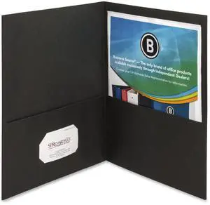Business Source 2-Pocket Folders 125 Sht Cap Letter 12"x9" 25/BX BLK 78490