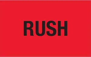 Tape Logic Labels "Rush" 1 1/4" x 2" Fluorescent Red 500/Roll